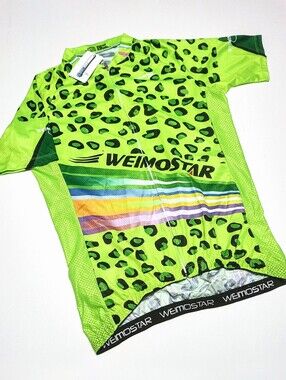 Weimostar Cycling Jersey Lime Green Print Full Zip Unisex Men 2XL (*Asian Size)